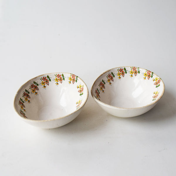 Blooms in White Beaten nut bowls(Pair)