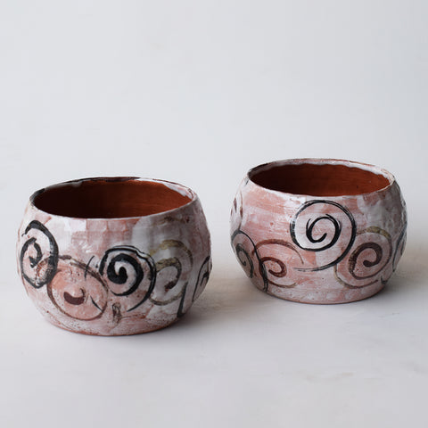 Toasted terracotta- Painted bowls Swirls (Pair)