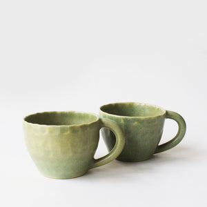 Rugged Rustic -Pinched  Tea Cups Green (Pair)