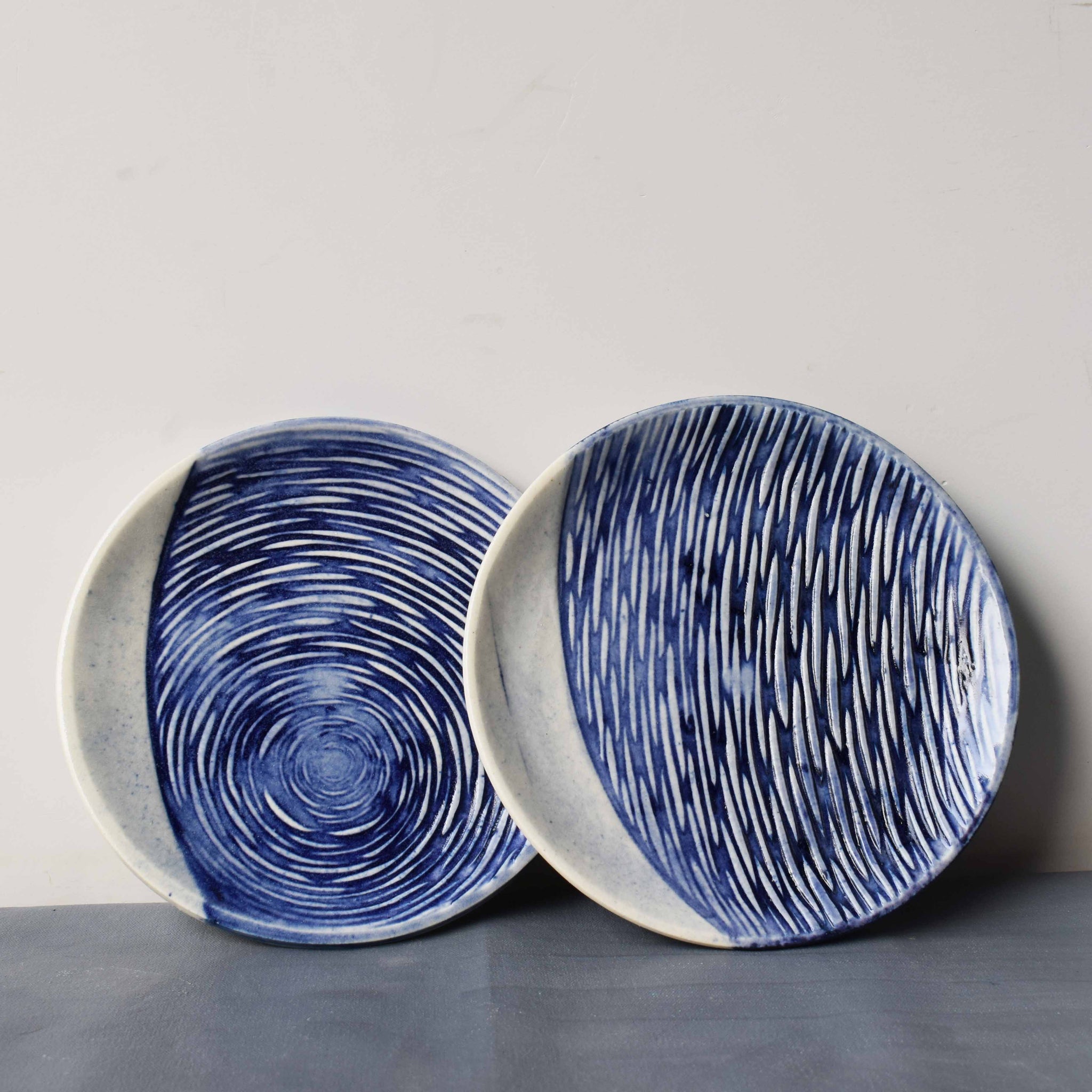 Hand Painted Blue Moon - Cocktail Plates 6"  (Pair)