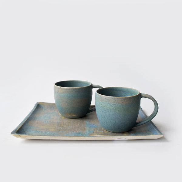 Smoked Blue Teacups and Tray Set