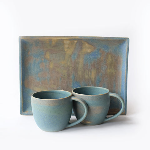 Smoked Blue Teacups and Tray Set