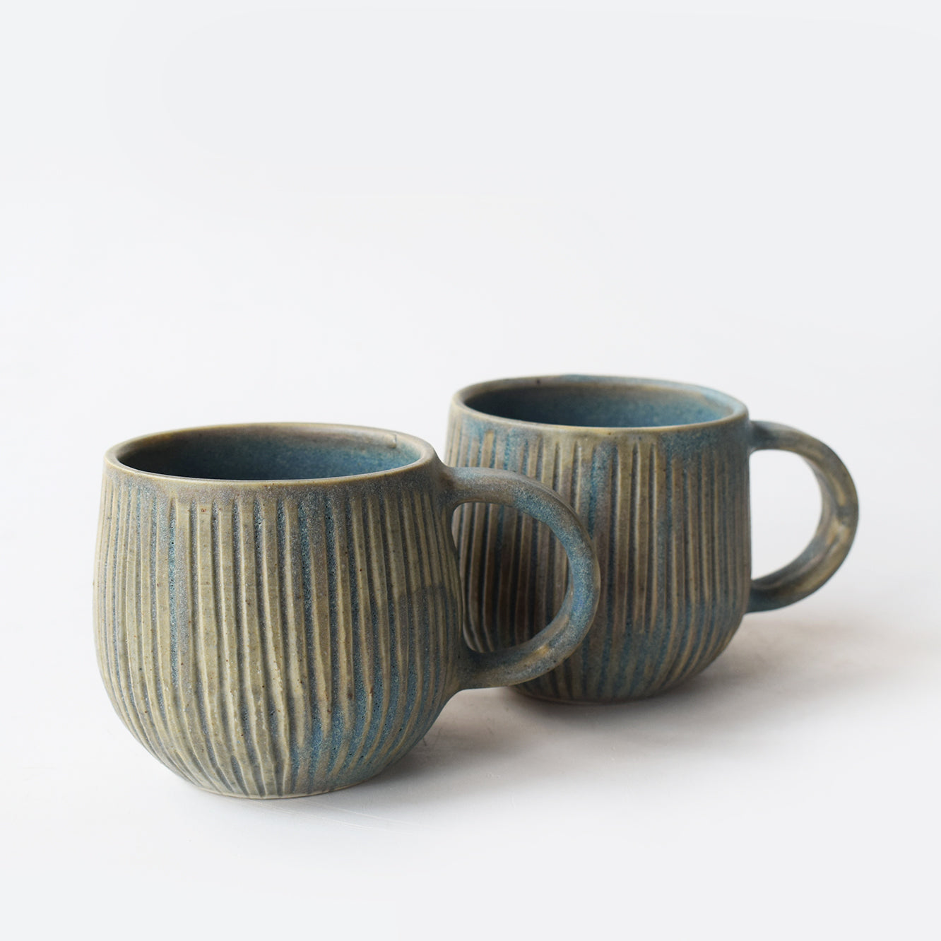 Smoked Blue  Ridged Teacups (Pair)