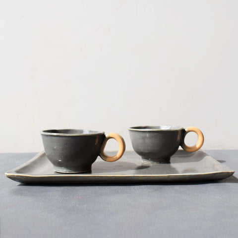 Elegant Grey Tea Cups with Tray